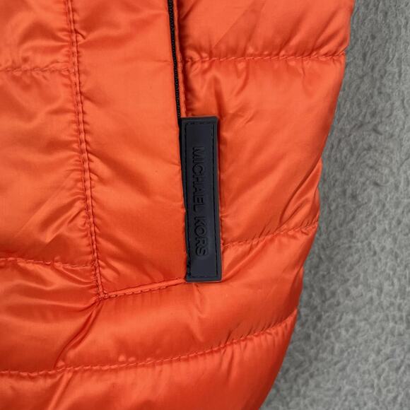 Michael Kors Vest Mens Medium Orange Navy Reversible Puffer Quilted MK Logo - Picture 5 of 16
